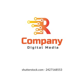 R digital wire connect initial logo icon symbol design template illustration inspiration