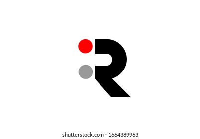 R dot dots letter logo alphabet icon design in red grey white for company and business. Suitable for catchy logotype