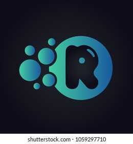 R Dots Letter Logo. Blue Circle. Design Vector Illustration with Bubble Abstract.