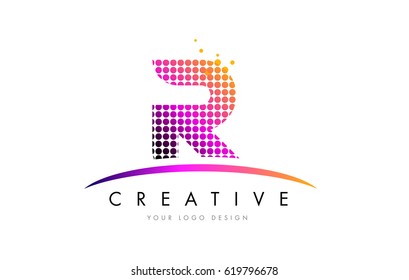 R Dots Letter Logo Design with Magenta Bubble Circles and Swoosh
