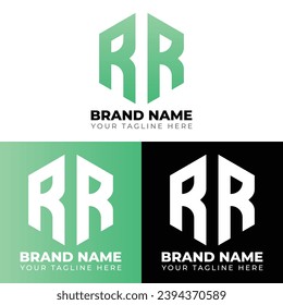 R R Double Letters Polygon Logo, Two letters R R logo design, Minimalist creative vector logo design template