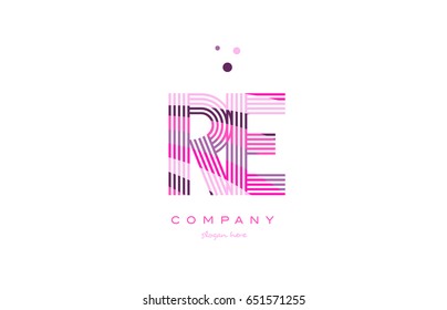 re r e alphabet letter logo pink purple line font creative text dots company vector icon design template
