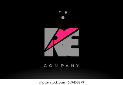 re r e alphabet letter logo pink grey black creative company vector icon design template