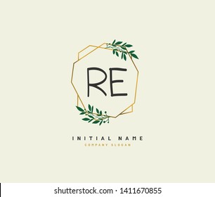 R E RE Beauty vector initial logo, handwriting logo of initial wedding, fashion, jewerly, heraldic, boutique, floral and botanical with creative template for any company or business.