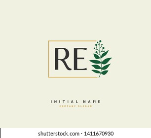 R E RE Beauty vector initial logo, handwriting logo of initial wedding, fashion, jewerly, heraldic, boutique, floral and botanical with creative template for any company or business.