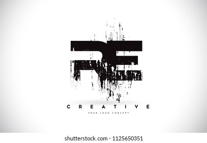 RE R E Grunge Brush Letter Logo Design in Black Colors. Creative Brush Letters Vector Illustration.