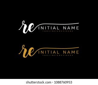 R E Initial handwriting logo vector. Hand lettering for designs.