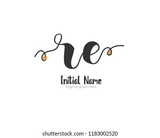 R E Initial handwriting logo vector template
