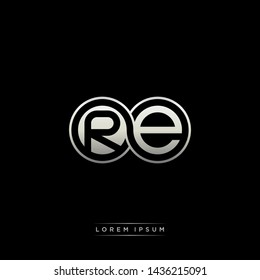 RE R E initial letter linked circle capital monogram logo modern template silver color edition