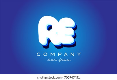 RE R E letter logo combination alphabet vector creative company icon design template modern blue white 3d