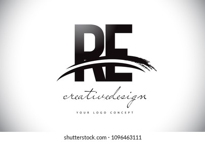 RE R E Letter Logo Design with Swoosh and Black Brush Stroke. Modern Creative Brush Stroke Letters Vector Logo
