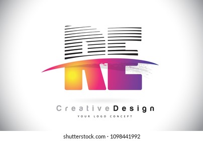 RE R E Letter Logo Design With Creative Lines and Swosh in Purple Brush Color Vector Illustration.