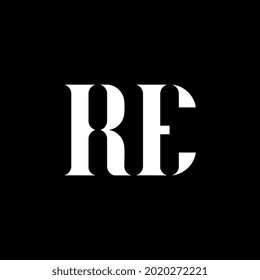 Diseño del logo de la carta RE R E. Letra inicial RE color blanco del logotipo monograma mayúscula. Logotipo RE, diseño R E. RE, R E