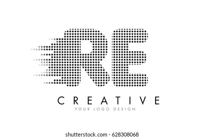 RE R E Letter Logo Design with Black Dots and Bubble Trails.