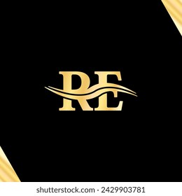 R E Letter Luxury creative Logo design, serif typography vector of business initial name elegant Logotype