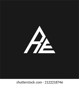 R and E letter with triangle logo concept vector stock illustration