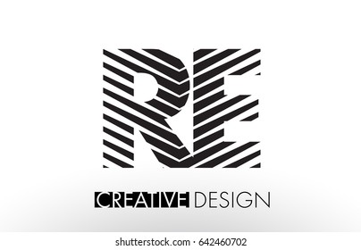 RE R E Lines Letter Design with Creative Elegant Zebra Vector Illustration.