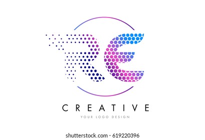 RE R E Pink Magenta Dotted Bubble Letter Logo Design. Dots Lettering Vector Illustration
