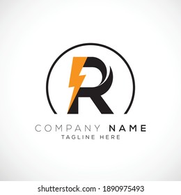 R Electric Letter Logo Design With Lighting Thunder Bolt