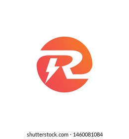 R electric logo design with spark and voltage aspect, circle r initial logo.vector