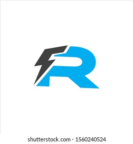R Electrical power logo design with blue and gray.