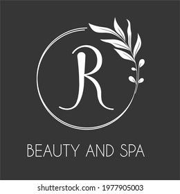 R Elegant Luxury Initial Letter Logo Concept with Wreath leaves for Beauty, Cosmetic, Salon, Spa, Body care, Healthy, Fashion, Wedding, Salon Business and Company