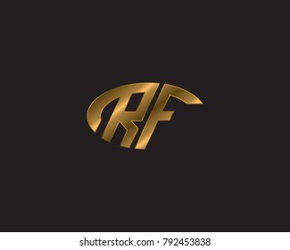 R F initial letters looping linked ellipse elegant logo golden black background