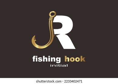 R Fishing Hook Letter logo template for your branding.