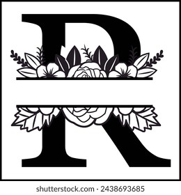R Floral Split Monogram , Flower Monogram Clipart, Floral Letter Graphic, Alphabet Bundle |Split Monogram Alphabet | Split Monogram Frame Alphabet | Cut File for Circuit, Silhouette svg