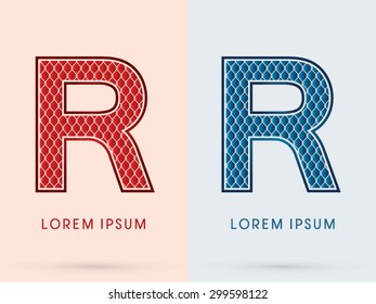 R, Font, Concept  Hot and Cool, Wire Mesh, steel, net, graphic vector.
