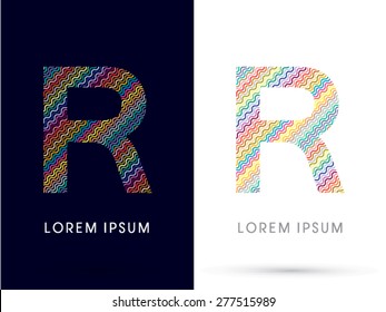 R ,font, designed using colorful zigzag line, graphic, vector.