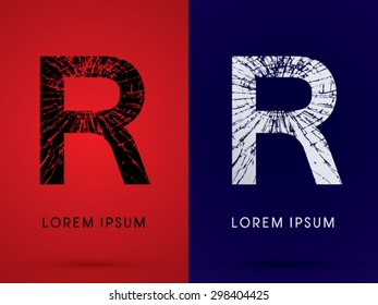 R ,Font , destroy, broken mirror,  broken glass, graphic vector.