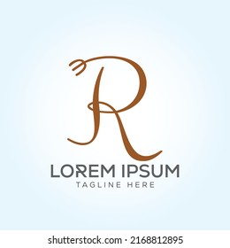 R fork letter Restaurant Logo Template In Modern Creative Minimal Style Vector Design