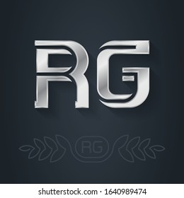 R and G - initials or silver logo. RG - Metallic 3d icon or logotype template. Design element with lineart option. Vector.