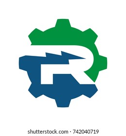 R gear lightning logo initial letter design template vector