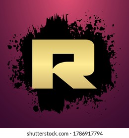 R Gold Letter Logo Design With Simple style