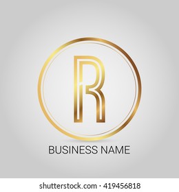 r golden initial circle logo for company