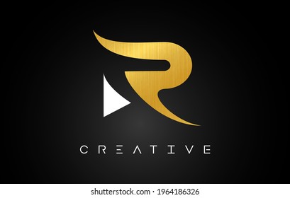 R Golden Letter Logo with Creative Modern Look and Gold Texture. Metal Gold R Icon Idea with Trendy Look.