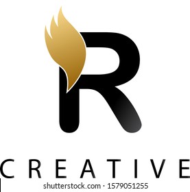 R Golden Letter Wings Logo Design Icon. Flying Wing Letter Logo with Creative Golden Wing Concept. Styled letter for Icon, Emblem, Company Name, Luxury Decoration, Casino, Pawnshop or web page element