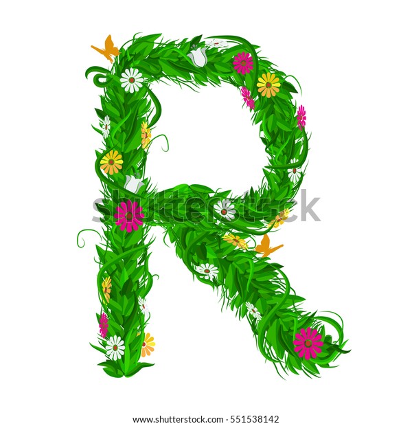 R Green Eco Letter Leaves Flowers Stock Vector Royalty Free