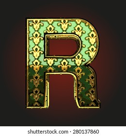 r green vector letter with gold