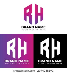 R H Double Letters Polygon Logo, Two letters R H logo design, Minimalist creative vector logo design template