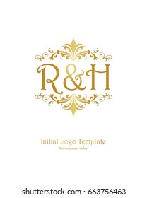 R & H initial wedding logo template vector