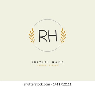 R H RH Beauty vector initial logo, handwriting logo of initial wedding, fashion, jewerly, heraldic, boutique, floral and botanical with creative template for any company or business.