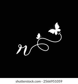 R Handwritten initial letter, R simple signature vector logo with butterfly shape variation, beauty, photography letter logo design. R