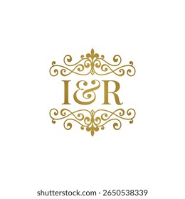 Logotipo inicial ou nome emas. Huruf IR ampersand pernikahan atau simbol mitra bisnis