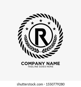R inital logo in circle with a rope concept simple design