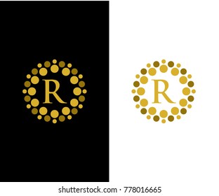 R initial circle gold icon logo vector eps 10
