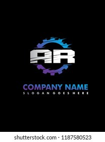 A R Initial with gear template vector