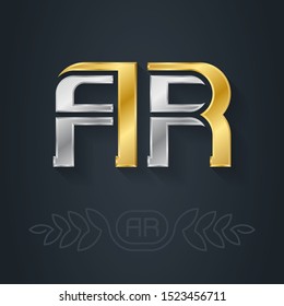 A and R initial gold and silver logo. AR - Metallic 3d icon or logotype template. Luxury Design element with lineart option. Vector.